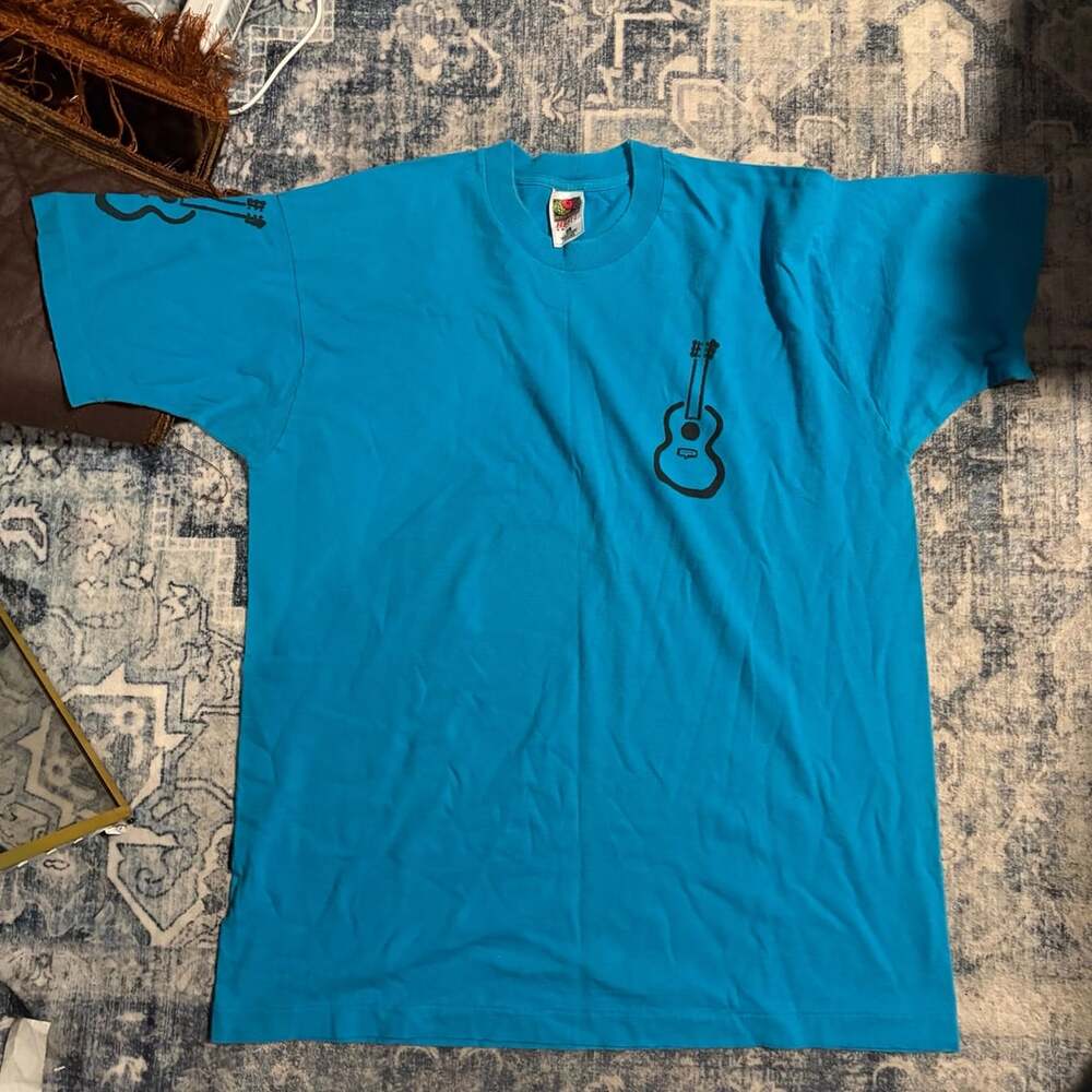 Fruit of the Loom Heavy Cotton Guitar Graphic Blue T-Shirt XL